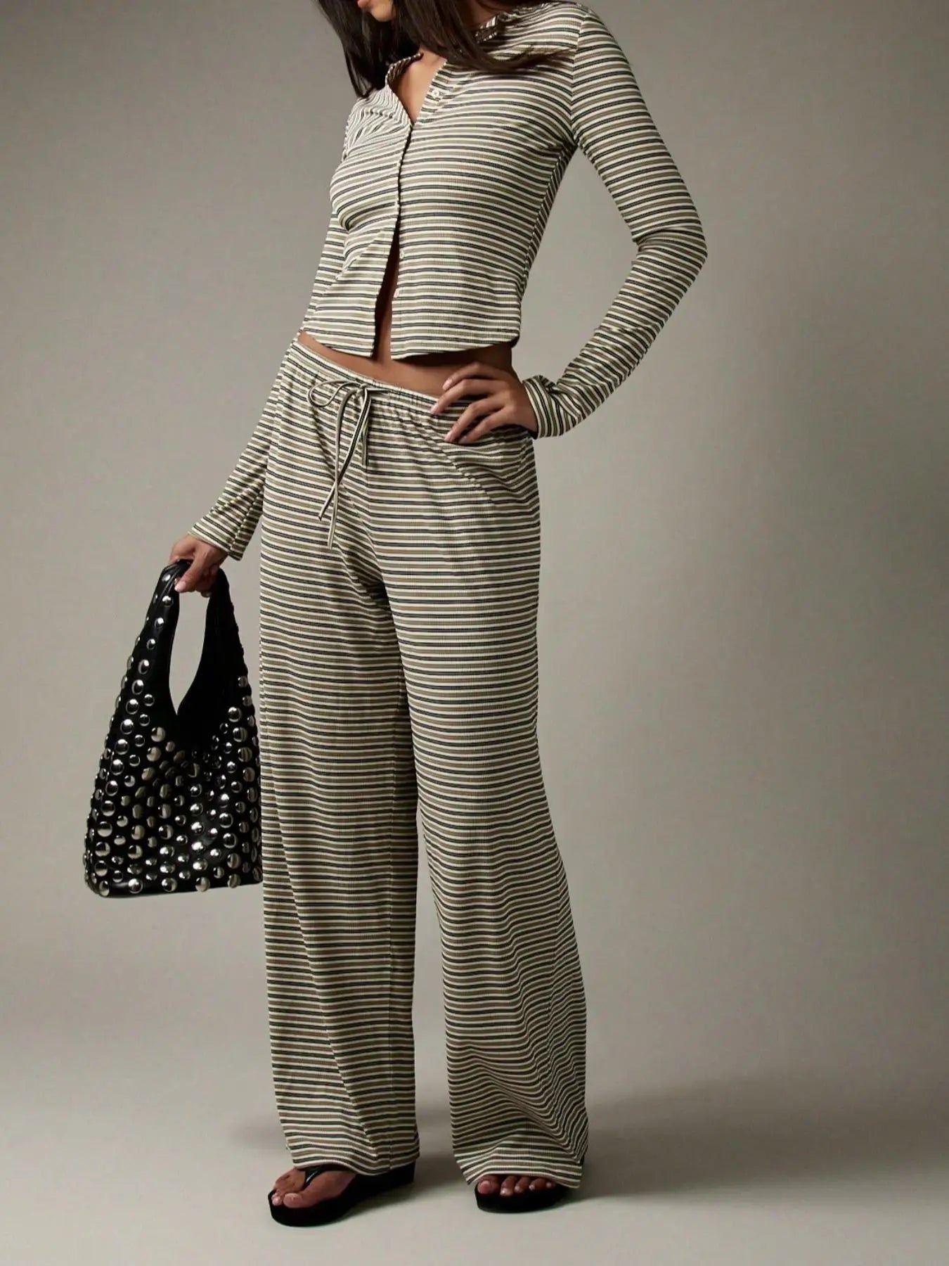 Ribbed Cardigan and Wide-Leg Set