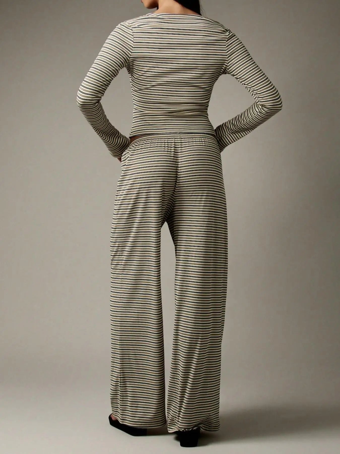 Ribbed Cardigan and Wide-Leg Set