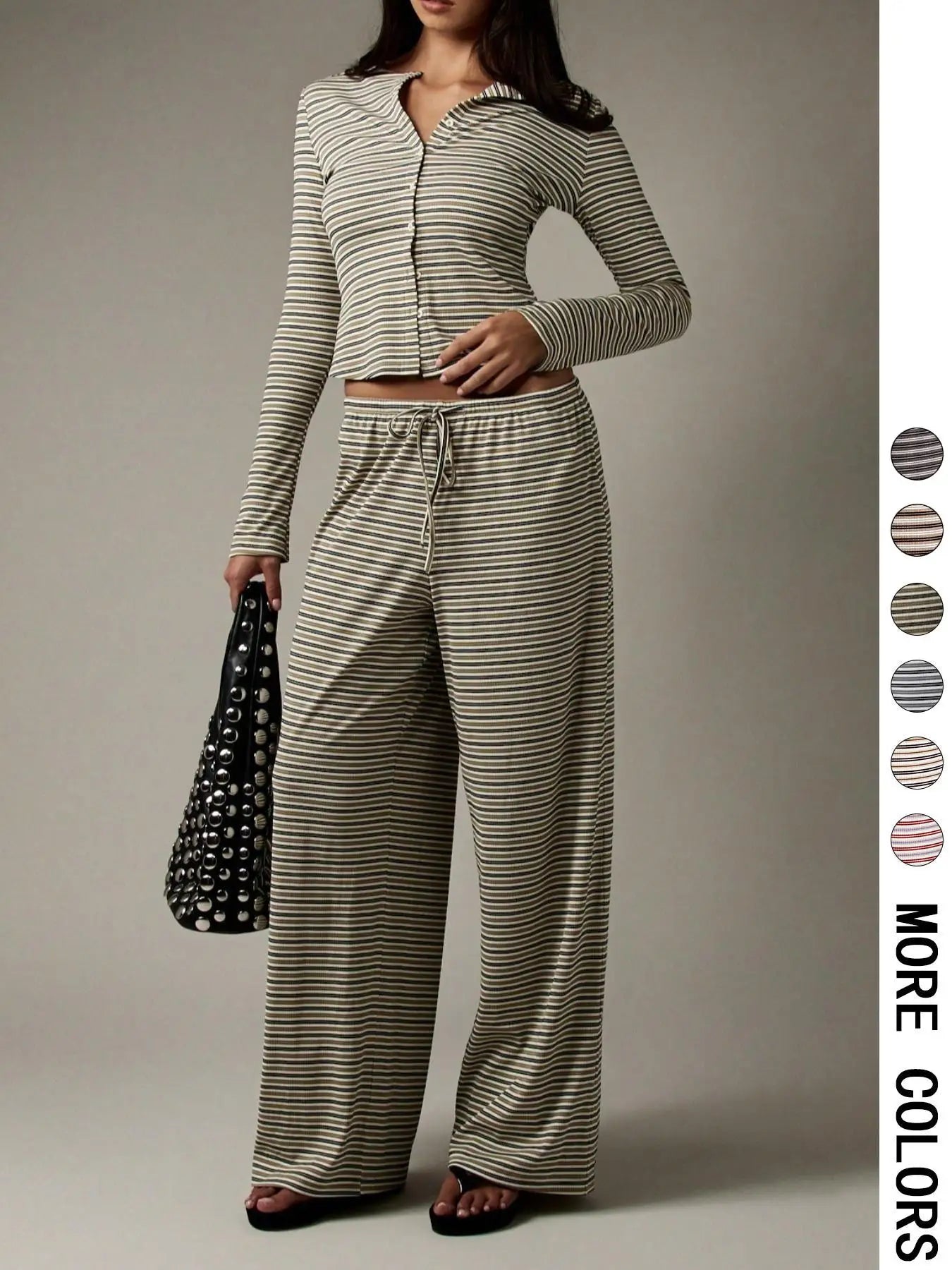 Ribbed Cardigan and Wide-Leg Set