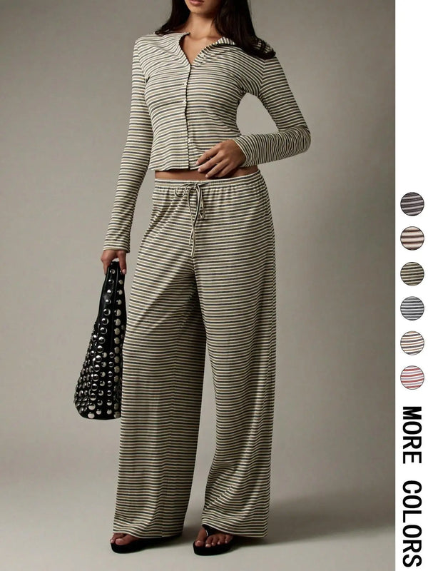 Ribbed Cardigan and Wide-Leg Set